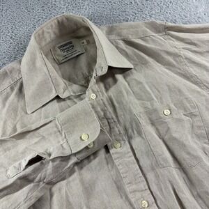 Murphy of Ireland Linen Shirt Mens Medium Ivory Beige Long Sleeve Pocket‎